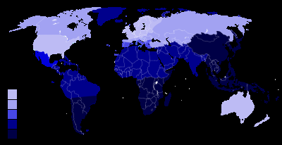 Weltweite Verteilung Lactoseintoleranz (Quelle: Wikipedia)